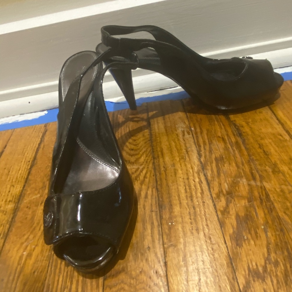 Black open toed stilletos